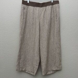 J. Jill Love Linen Brown White Stripe Wide Leg Crop Pants Size Large